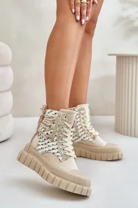 Women's high platform sneakers light beige Kernia