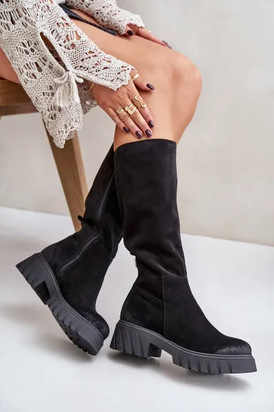 Zazoo Suede Over-the-Knee Boots Insulated Black