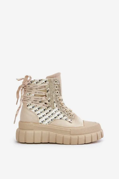 Women's high platform sneakers light beige Kernia