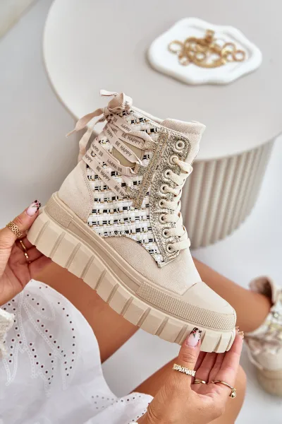 Women's high platform sneakers light beige Kernia