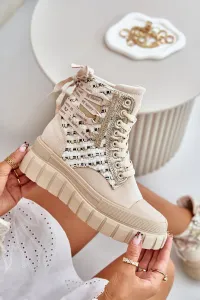 Women's high platform sneakers light beige Kernia
