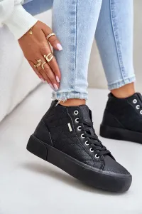 Insulated women's sneakers with Big Star stitching black