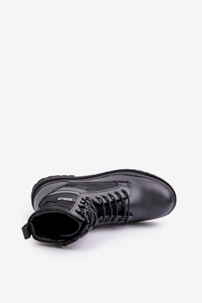 Leather Trapper Ankle Boots Mens Insulated Big Star Black
