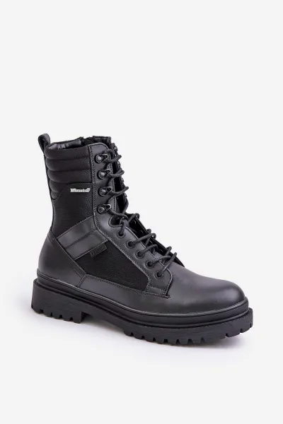 Leather Trapper Ankle Boots Mens Insulated Big Star Black