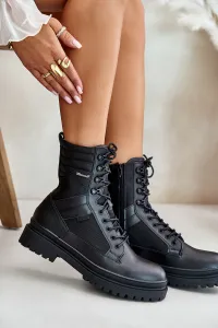 Leather Trapper Ankle Boots Mens Insulated Big Star Black