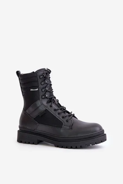 Leather Trapper Ankle Boots Mens Insulated Big Star Black