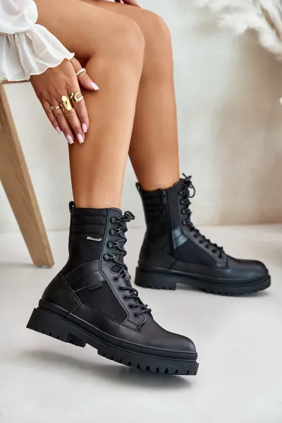 Leather Trapper Ankle Boots Mens Insulated Big Star Black