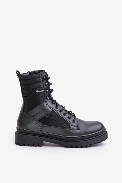 Leather Trapper Ankle Boots Mens Insulated Big Star Black