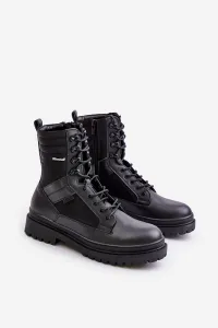 Leather Trapper Ankle Boots Mens Insulated Big Star Black