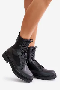 Leather Trapper Ankle Boots Mens Insulated Big Star Black