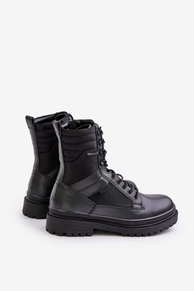 Leather Trapper Ankle Boots Mens Insulated Big Star Black