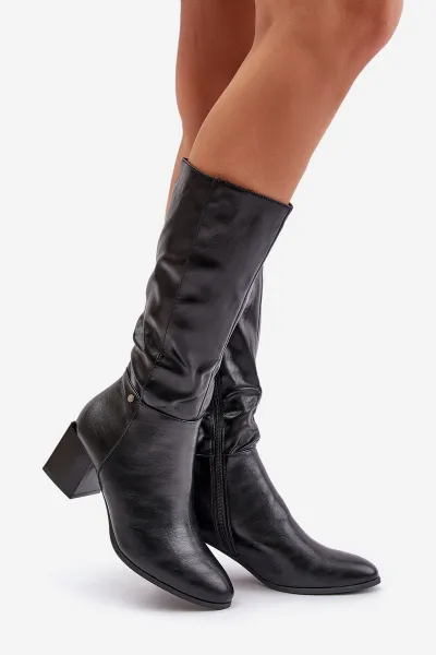Insulated boots with heel eco leather to mid-calf black Ellithira