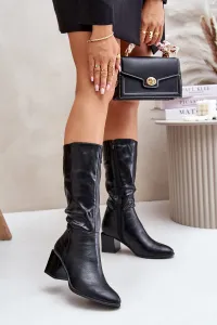 Insulated boots with heel eco leather to mid-calf black Ellithira
