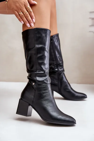 Insulated boots with heel eco leather to mid-calf black Ellithira