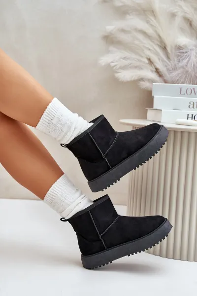 Women's platform snow boots made of eco suede black Atteria