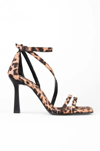 Shoeberry Women's Mules Leopard Satin Heeled Shoes
