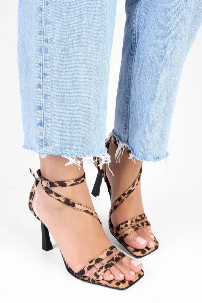 Shoeberry Women's Mules Leopard Satin Heeled Shoes