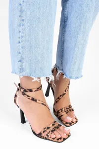 Shoeberry Women's Mules Leopard Satin Heeled Shoes