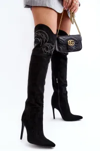Women's over-the-knee boots on high heel black Vessy