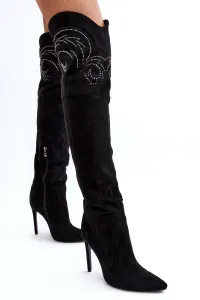 Women's over-the-knee boots on high heel black Vessy