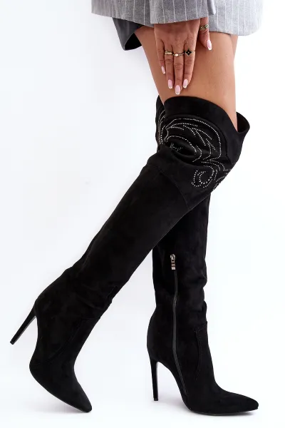 Women's over-the-knee boots on high heel black Vessy