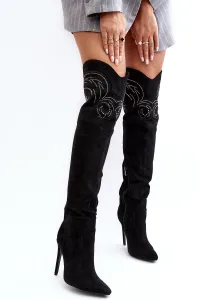 Women's over-the-knee boots on high heel black Vessy