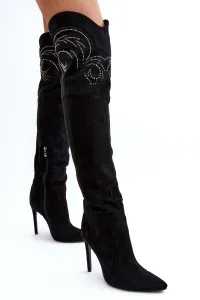 Women's over-the-knee boots on high heel black Vessy
