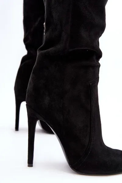 Women's over-the-knee boots on high heel black Vessy
