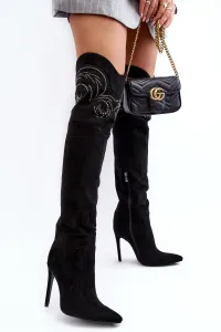 Women's over-the-knee boots on high heel black Vessy