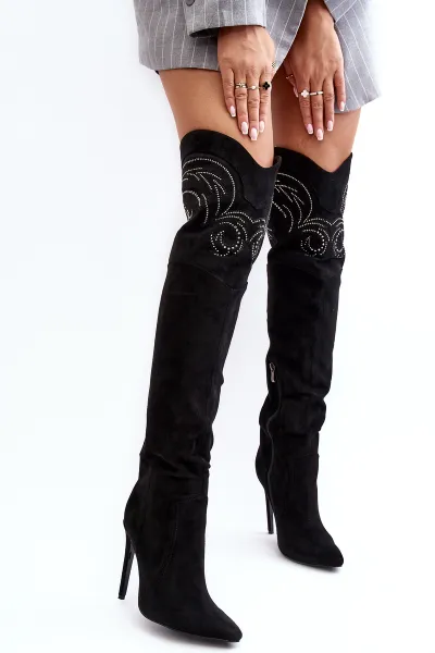 Women's over-the-knee boots on high heel black Vessy