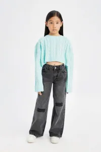 DEFACTO Girl Crop Crew Neck Hair Knitted Sweater