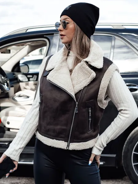 Dámska zamatová vesta s kožúškom WOOLZIP