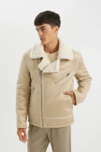 DEFACTO Slim Fit Faux Leather Jacket Slim Cut Zipper Collar Faux Für Lined Zipper