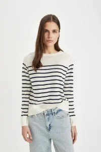 DEFACTO Regular Fit Soft Textured Crew Neck Striped Knitwear Sweater