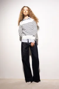 DEFACTO Regular Fit Soft Textured Crew Neck Striped Knitwear Sweater