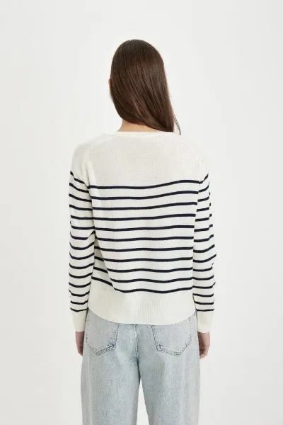 DEFACTO Regular Fit Soft Textured Crew Neck Striped Knitwear Sweater