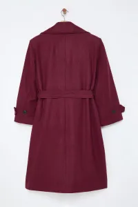 Trendyol Curve Claret Red Regular Fit Wide Collar Detailed Long Wool Blend Cashmere Coat