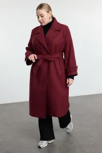 Trendyol Curve Claret Red Regular Fit Wide Collar Detailed Long Wool Blend Cashmere Coat