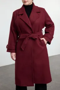 Trendyol Curve Claret Red Regular Fit Wide Collar Detailed Long Wool Blend Cashmere Coat
