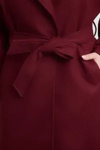 Trendyol Curve Claret Red Regular Fit Wide Collar Detailed Long Wool Blend Cashmere Coat
