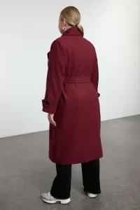 Trendyol Curve Claret Red Regular Fit Wide Collar Detailed Long Wool Blend Cashmere Coat