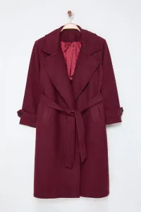 Trendyol Curve Claret Red Regular Fit Wide Collar Detailed Long Wool Blend Cashmere Coat