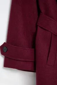 Trendyol Curve Claret Red Regular Fit Wide Collar Detailed Long Wool Blend Cashmere Coat