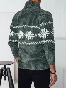 Pánsky zelený sveter so vzorom vločiek