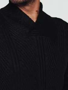 Pánsky čierny sveter s šálovým golierom
