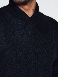 Pánsky tmavomodrý sveter s šálovým golierom