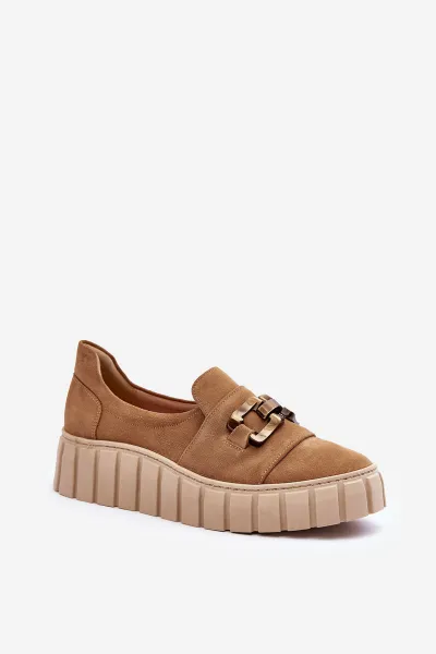 Lewski Shoes Dámske semišové topánky na platforme s dekoráciou Dark Beige Lewski 3398