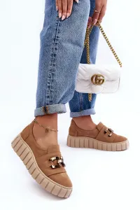 Lewski Shoes Dámske semišové topánky na platforme s dekoráciou Dark Beige Lewski 3398