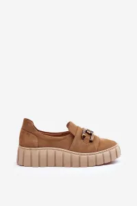 Lewski Shoes Dámske semišové topánky na platforme s dekoráciou Dark Beige Lewski 3398
