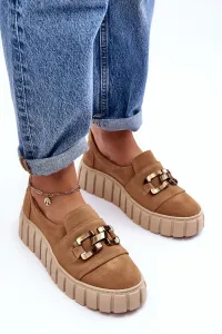 Lewski Shoes Dámske semišové topánky na platforme s dekoráciou Dark Beige Lewski 3398